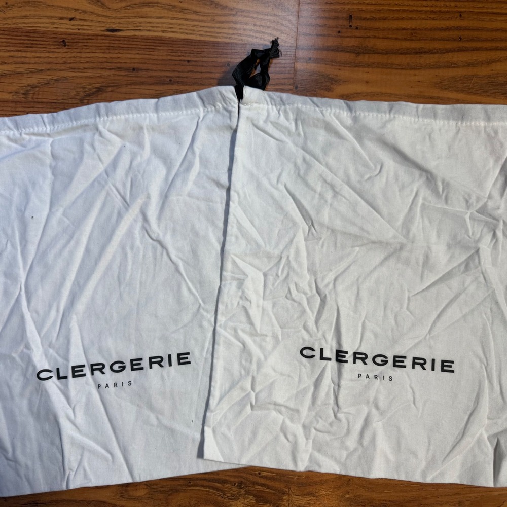 Clergerie Paris White Cotton Drawstring Shoe Dust Bags Set of 2 Luxury Storage
